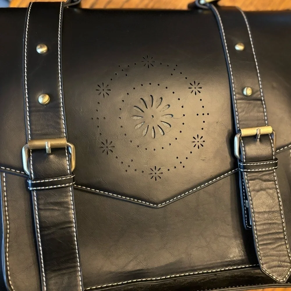 Esecosusi Black Leather Messenger Bag Briefcase Top Handle Crossbody Bag Bookbag